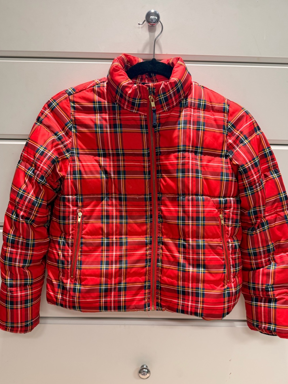 Crewcuts Red Plaid Puffer Jacket for Kids, J. Crew, size 10